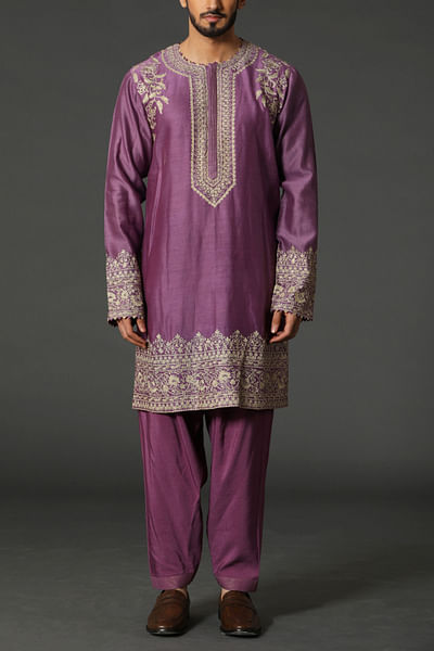 Lavender aari embroidered kurta jacket set