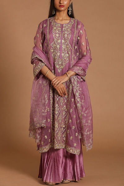 Lavender aari embroidery kurta set