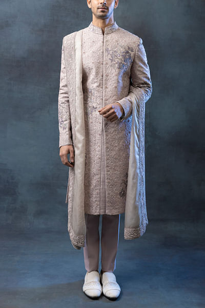 Lavender applique work sherwani full set