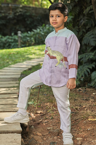 Lavender leopard print shirt kurta set