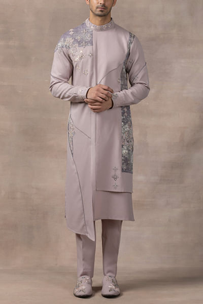 Lavender pearl and sequin embroidered kurta set