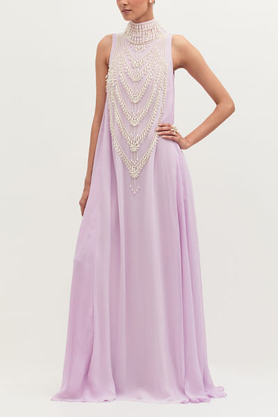 Lavender pearl embellished gown