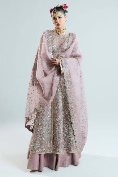 Lavender pink sequin embroidered sharara set