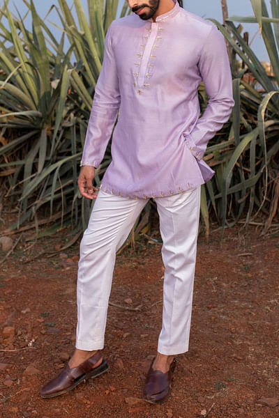 Lavender placement embroidery short kurta set