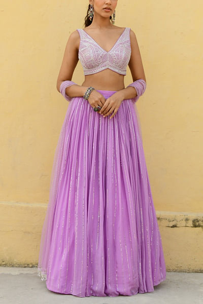 Lavender sequin embellished lehenga set