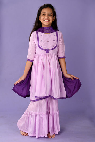 Lavender sequin embellished sharara set