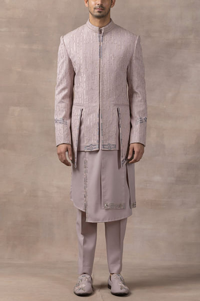 Lavender thread embroidered bandhgala set