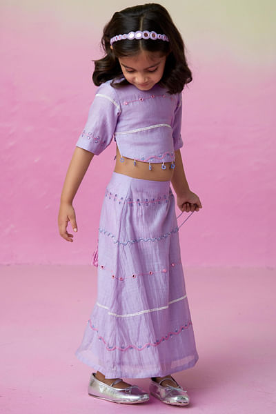 Lavender thread embroidered skirt set
