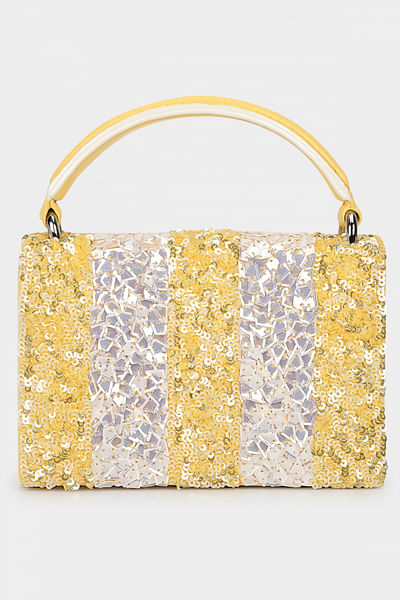Lemon and ivory sequin embroidery handbag