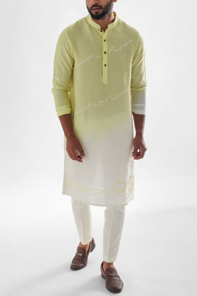 Lemon and yellow ombre thread and cutdana detailed kurta set