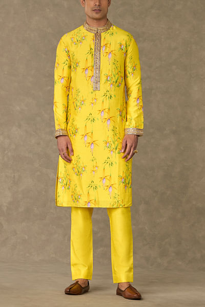 Lemon yellow floral print kurta