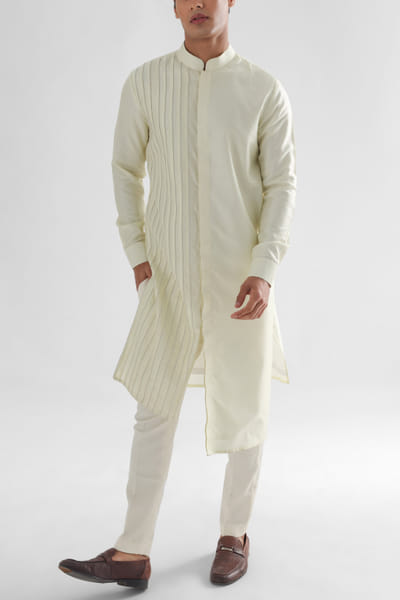 Lemon yellow linear cord detailed kurta set