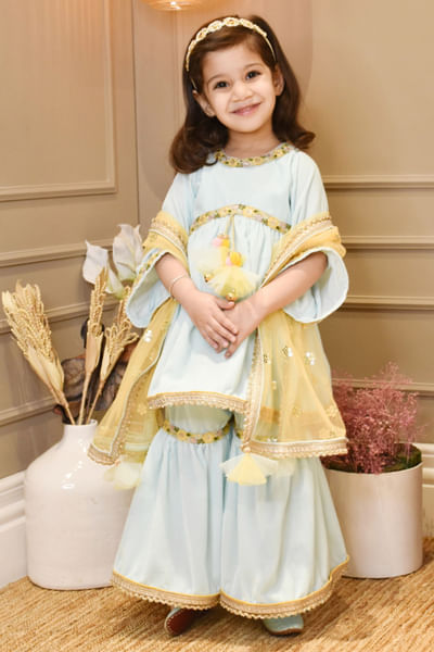 Light blue embroidered sharara set