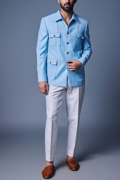 Light blue pocket detailed shacket set