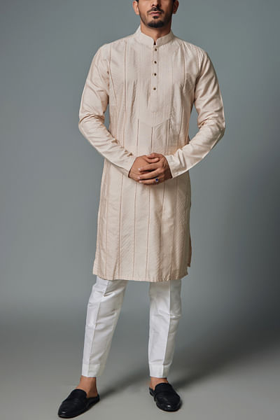 Light cream thread embroidery kurta set