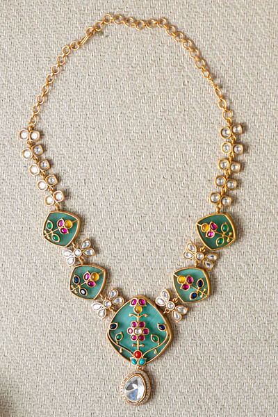 light green stone and kundan necklace set