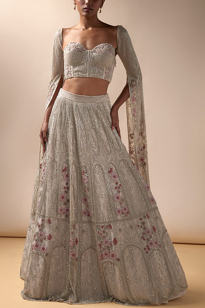 Light grey crystal embellished lehenga set