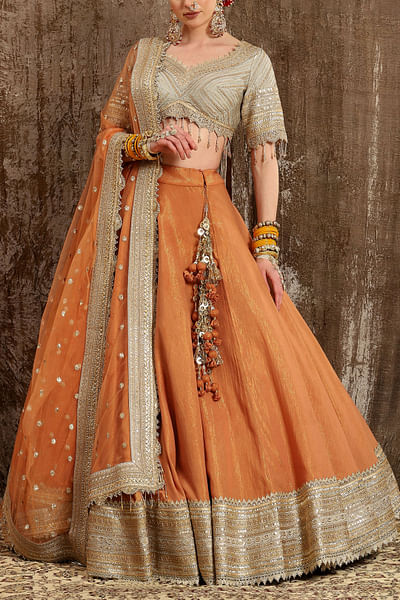 Light orange gota embellished lehenga set