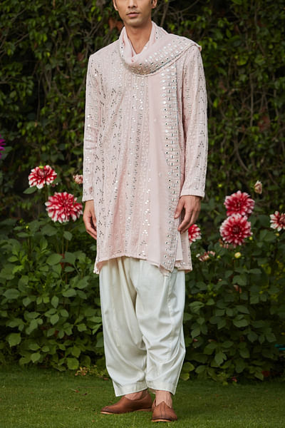 Light pink chikankari embroidered kurta set