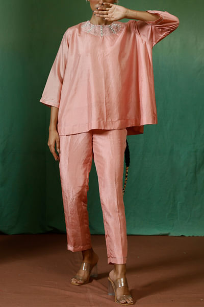 Light pink embroidered co-ords