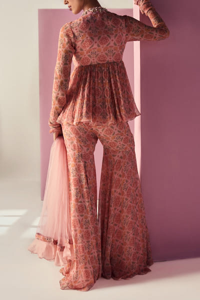 Ridhi Mehra Light pink floral print peplum gharara set RMHMAY2319