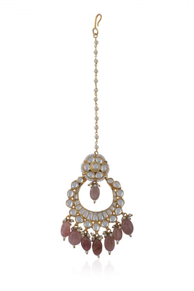 Riana Jewellery Light pink jadtar stone embellished maang tikka RJEMAY23D115