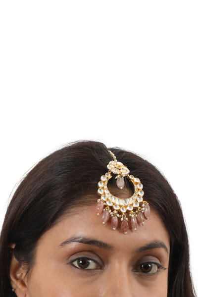 Riana Jewellery Light pink jadtar stone embellished maang tikka RJEMAY23D115