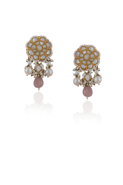 Light pink mother of pearl and semi-precious stone studded earrings