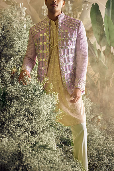 Lilac 3D detail jacket and sequinned kurta set