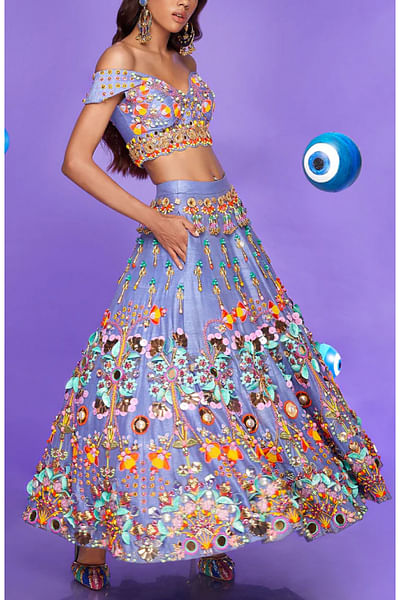 Lilac 3D embellished short lehenga set