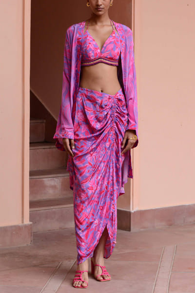 Lilac and pink abstract print co-ord set