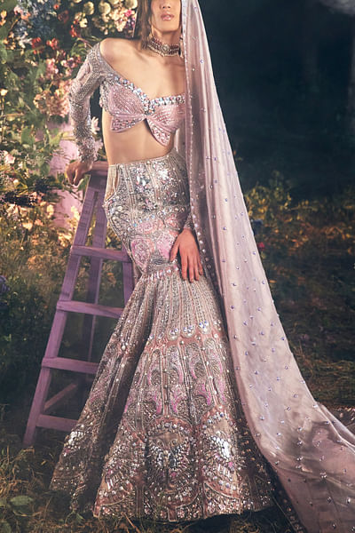 Lilac butterfly 3D detail mermaid lehenga set