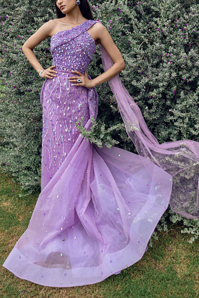 Lilac conceptual one-shoulder gown