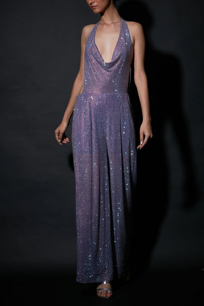 Lilac crystal embellished jumpsuit