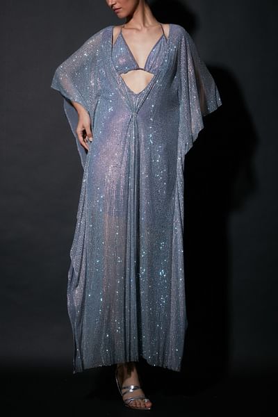 Lilac crystal embellished kaftan set