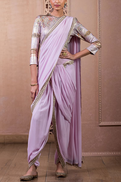 Lilac dhoti draped concept saree set