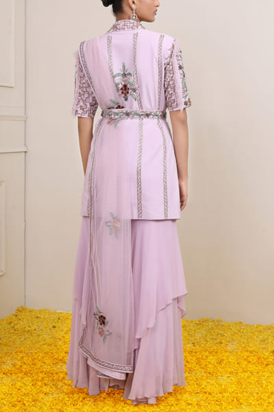 Miku Kumar Lilac embroidered jacket sharara set MKUJAN24D102