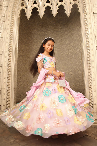 Lilac floral embroidery lehenga set