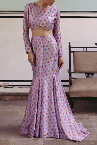 Lilac floral print skirt set