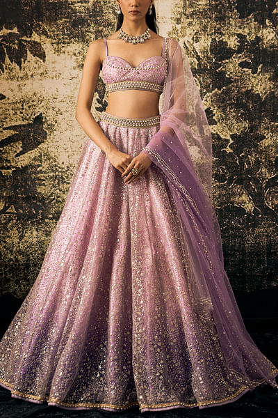 Lilac floral sequin embroidery lehenga set