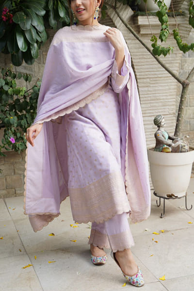 Safaa Lilac floral woven kurta set SAFKB2301