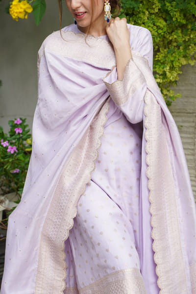 Safaa Lilac floral woven kurta set SAFKB2301