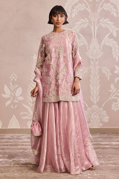 Lilac gold embroidered kurta and sharara set