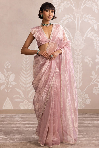Lilac gold tissue sari set