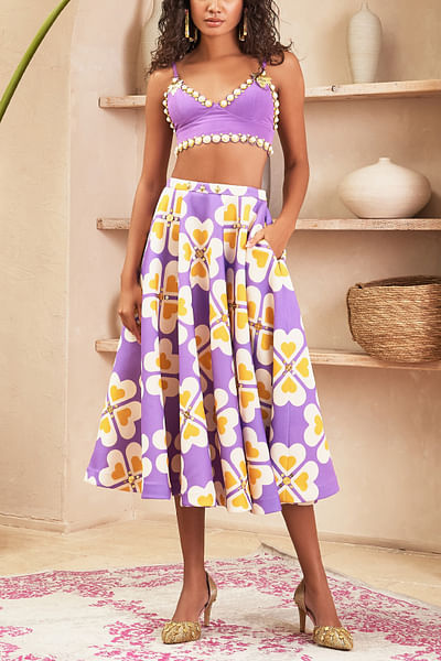 Lilac heart print skirt set