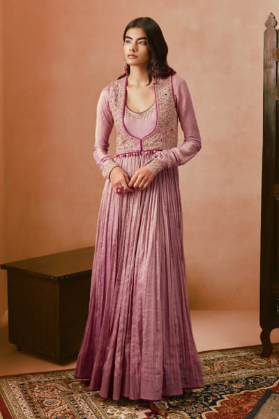 Lilac marodi embroidered koti and anarkali set