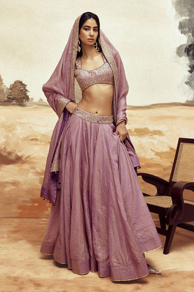 Lilac mirror embroidered lehenga set