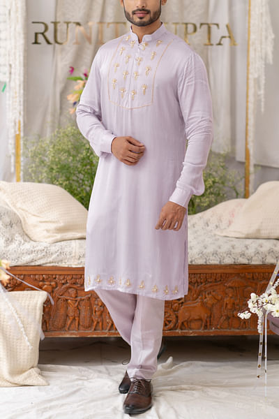 Lilac motif pearl embroidery kurta set