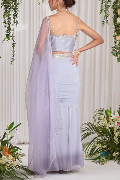 Nidhika Shekhar Lilac pearl and stone embellished draped lehenga set NISAPR2311