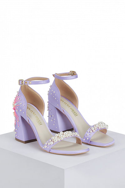 Lilac pearl embellished block heels
